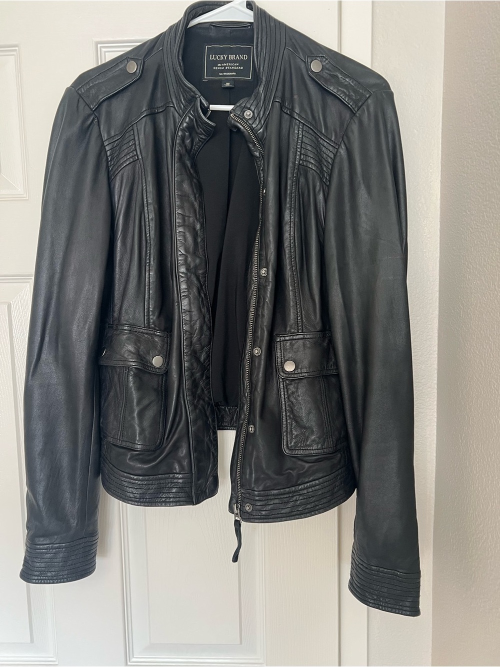 Lucky Brand Black Leather Moto-Style Jacket